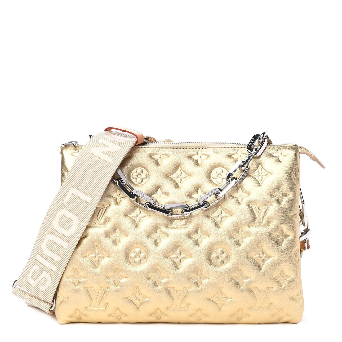 Louis Vuitton Lambskin Embossed Monogram Coussin PM Gold 836843