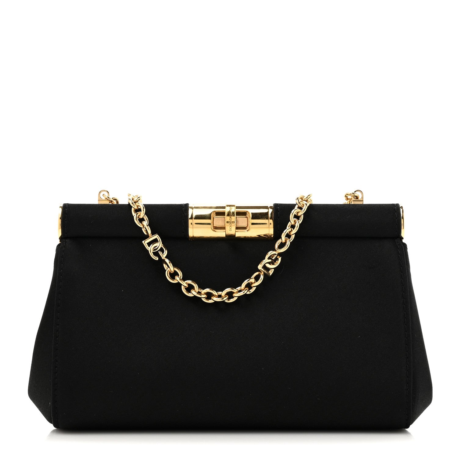Dolce & Gabbana Satin Small Marlene Chain Clutch Black 1 of 9