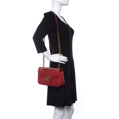 Gucci Calfskin Matelasse Small GG Marmont Shoulder Bag Hibiscus Red 2 of 10