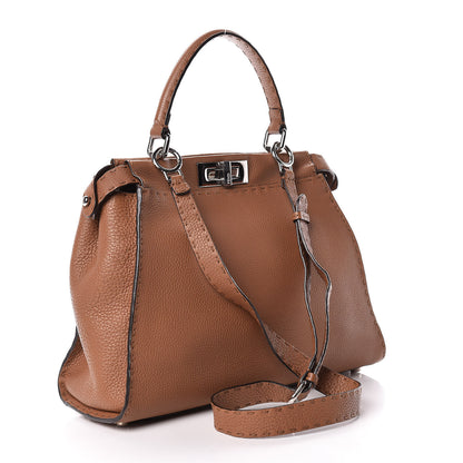 Fendi Cuoio Romano Selleria Bi-Color Medium Peekaboo Iconic Satchel Mou Deserto 3 of 14