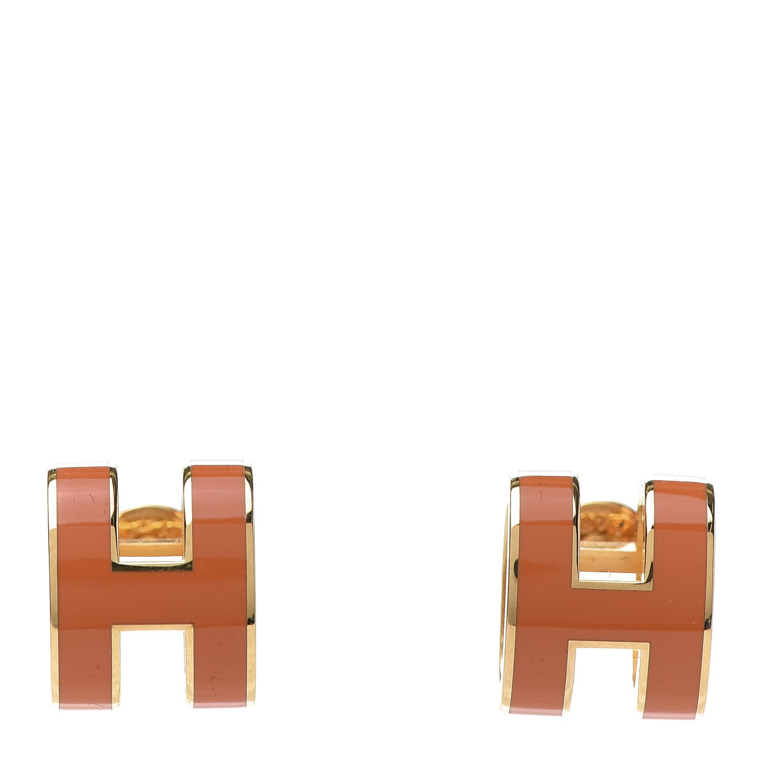 Hermes Gold Lacquered Pop H Earrings Orange 1 of 5
