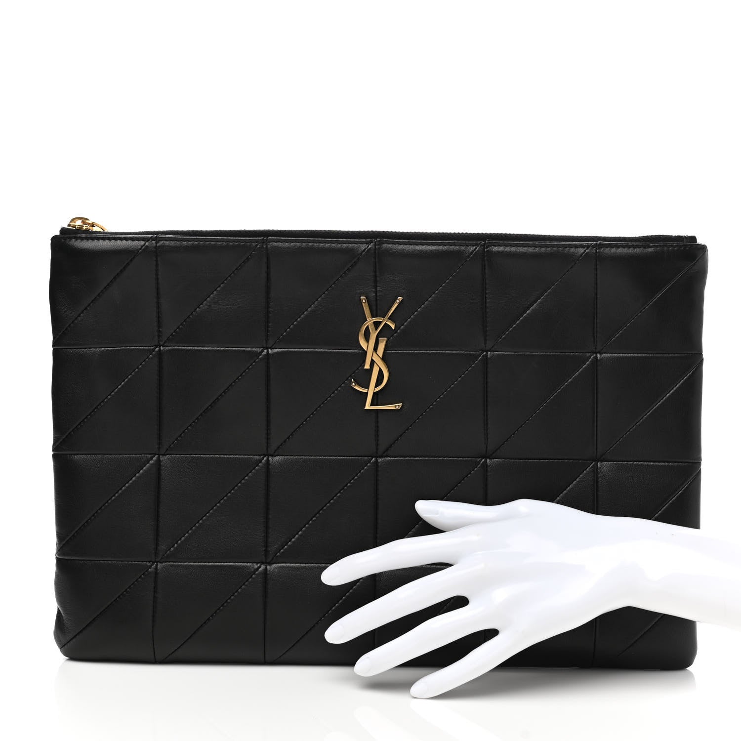 Saint Laurent Lambskin Patchwork Monogram Jamie Document Holder Black 2 of 11