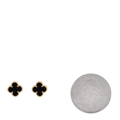 Van Cleef & Arpels 18K Yellow Gold Black Onyx Sweet Alhambra Earrings 2 of 5
