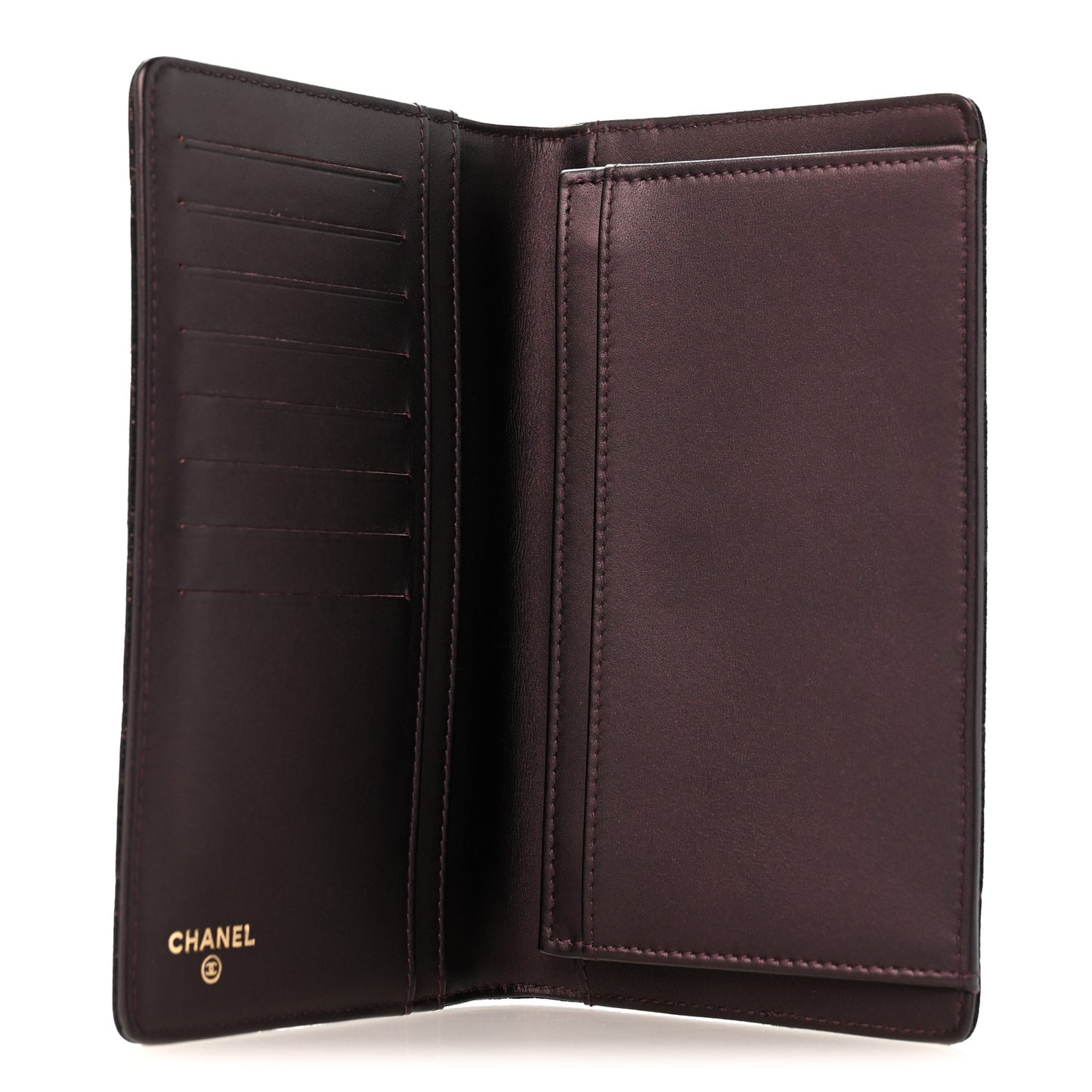 Iridescent Calfskin Quilted Tartan Button Yen Wallet Burgundy