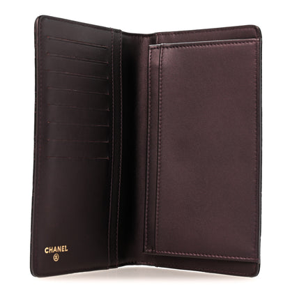 Chanel Iridescent Calfskin Quilted Tartan Button Yen Wallet Burgundy 5 of 12