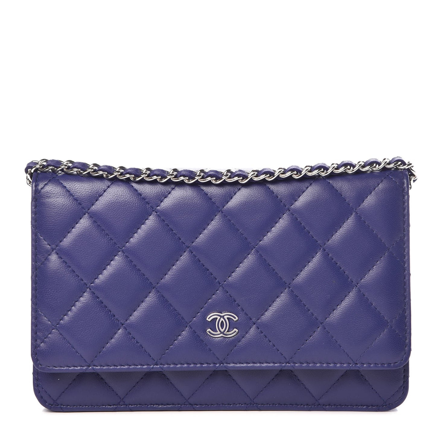Lambskin Quilted Wallet On Chain WOC Dark Blue