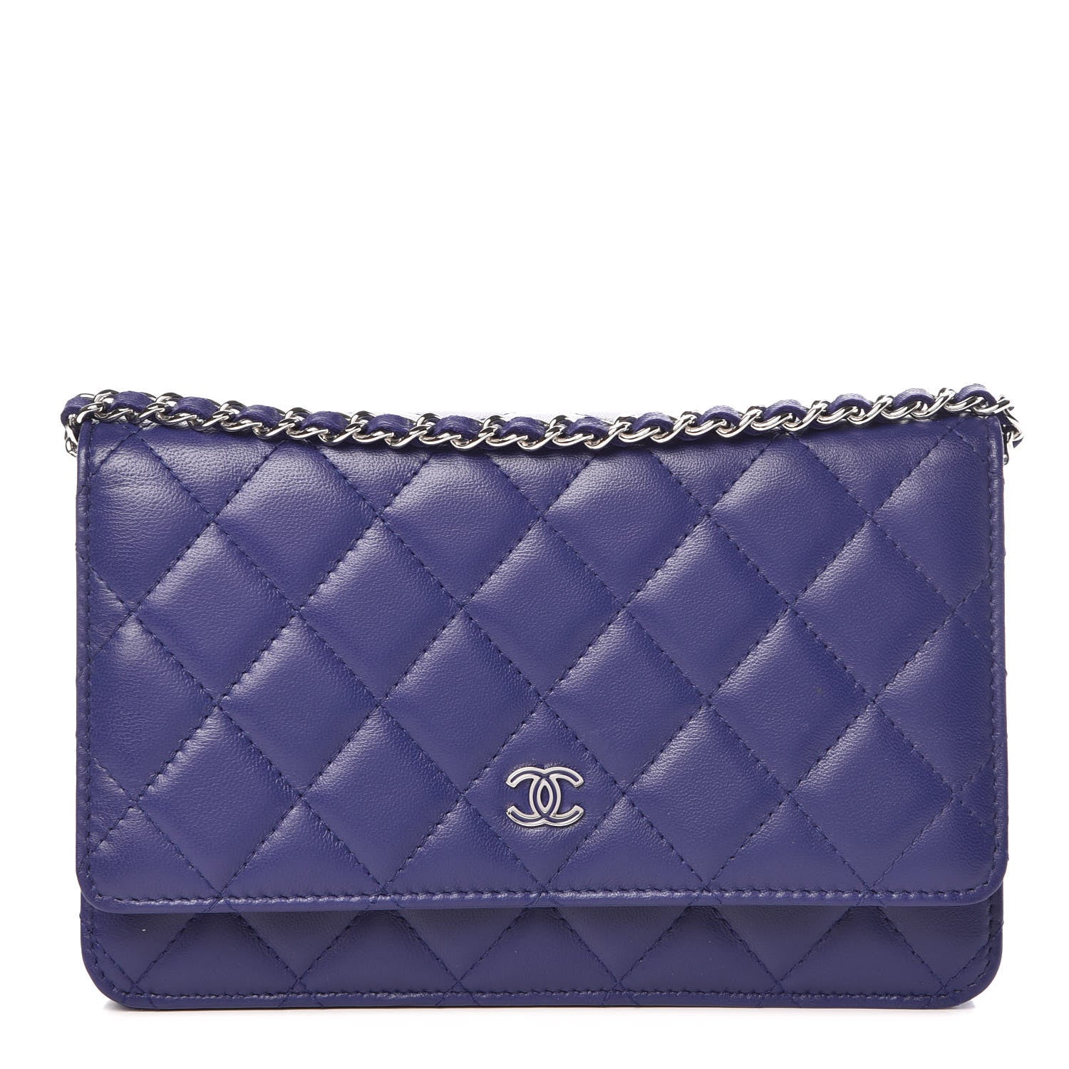Chanel Lambskin Quilted Wallet On Chain WOC Dark Blue 1 of 12