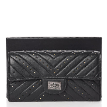 Chanel Sheepskin Chevron Quilted Studded Reissue Flap Wallet Black 9 of 9