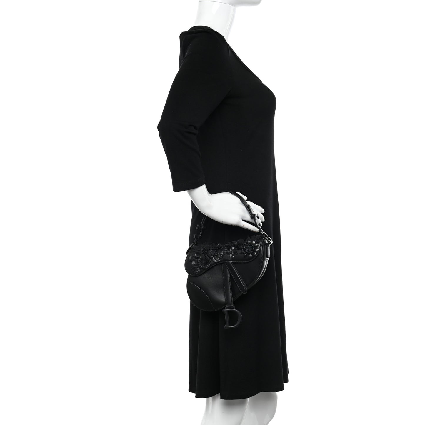 Lambskin Mini 3D Floral Saddle Bag Black