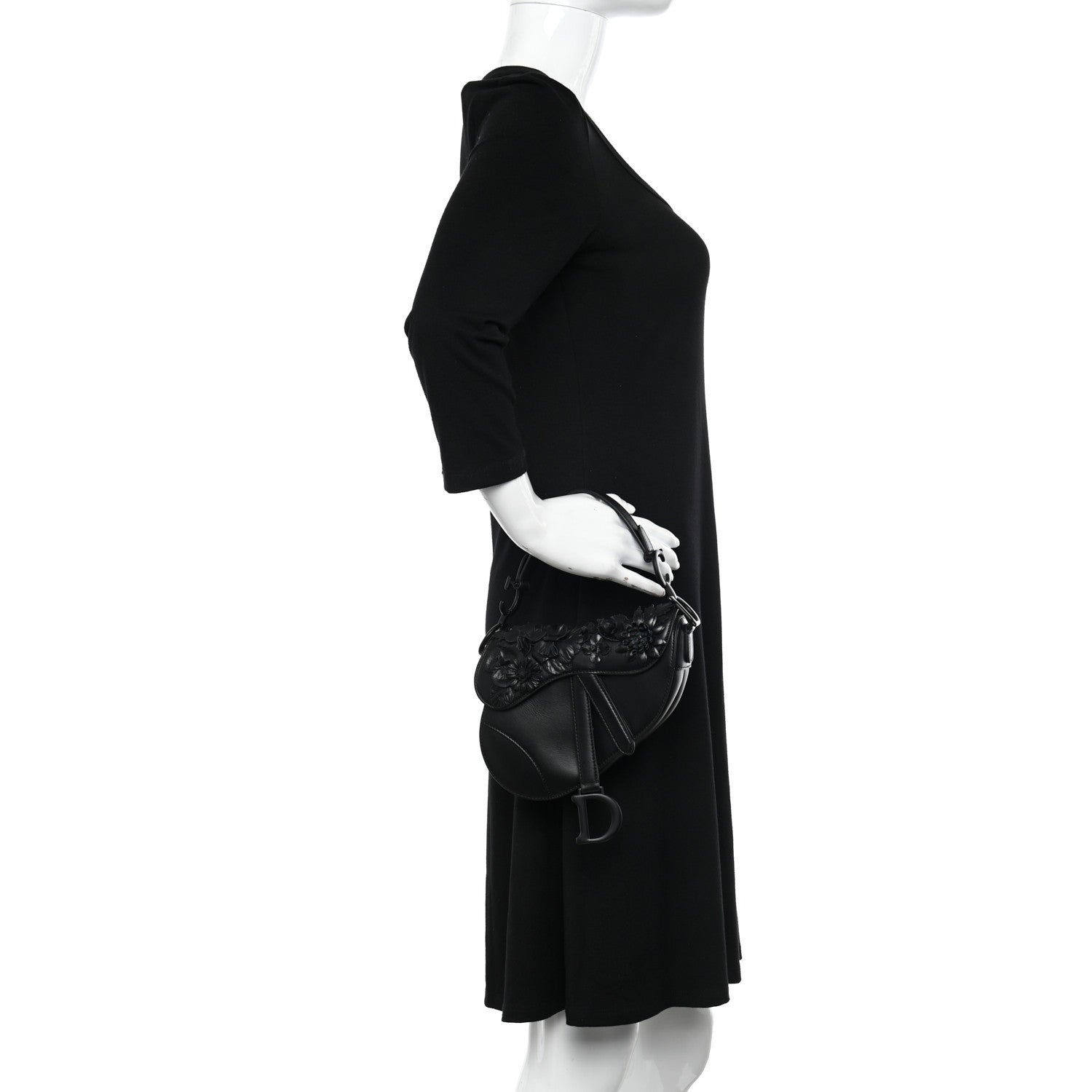 Christian Dior Lambskin Mini 3D Floral Saddle Bag Black 2 of 13