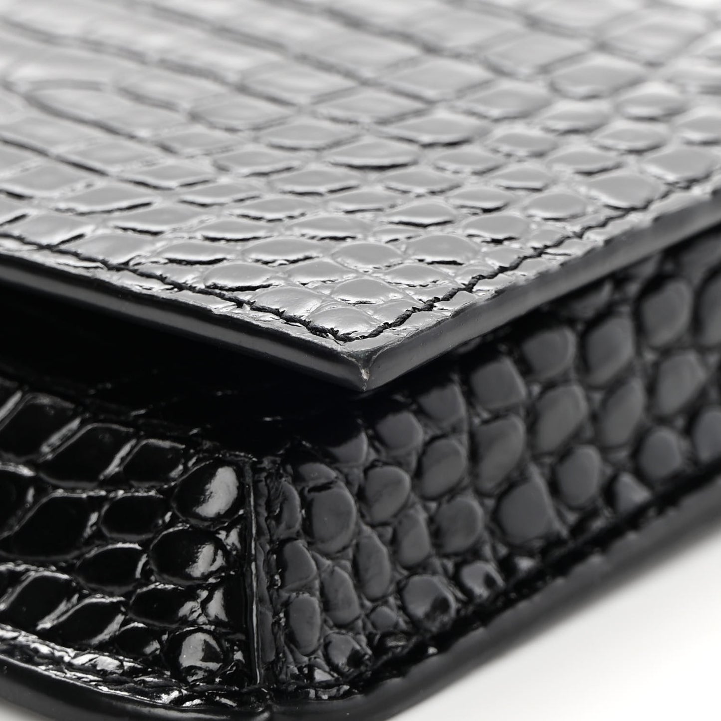 Crocodile Embossed Monogram Phone Holder Crossbody Black