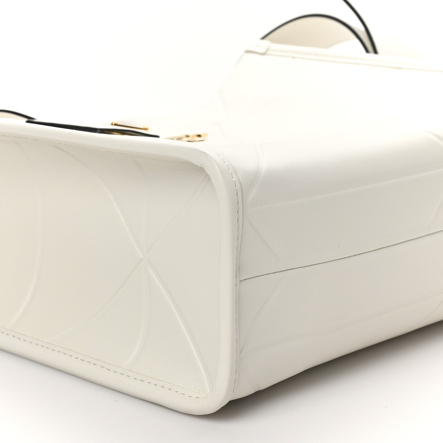 Soft Calfskin Triangolo Symbole Embossed Small Tote White