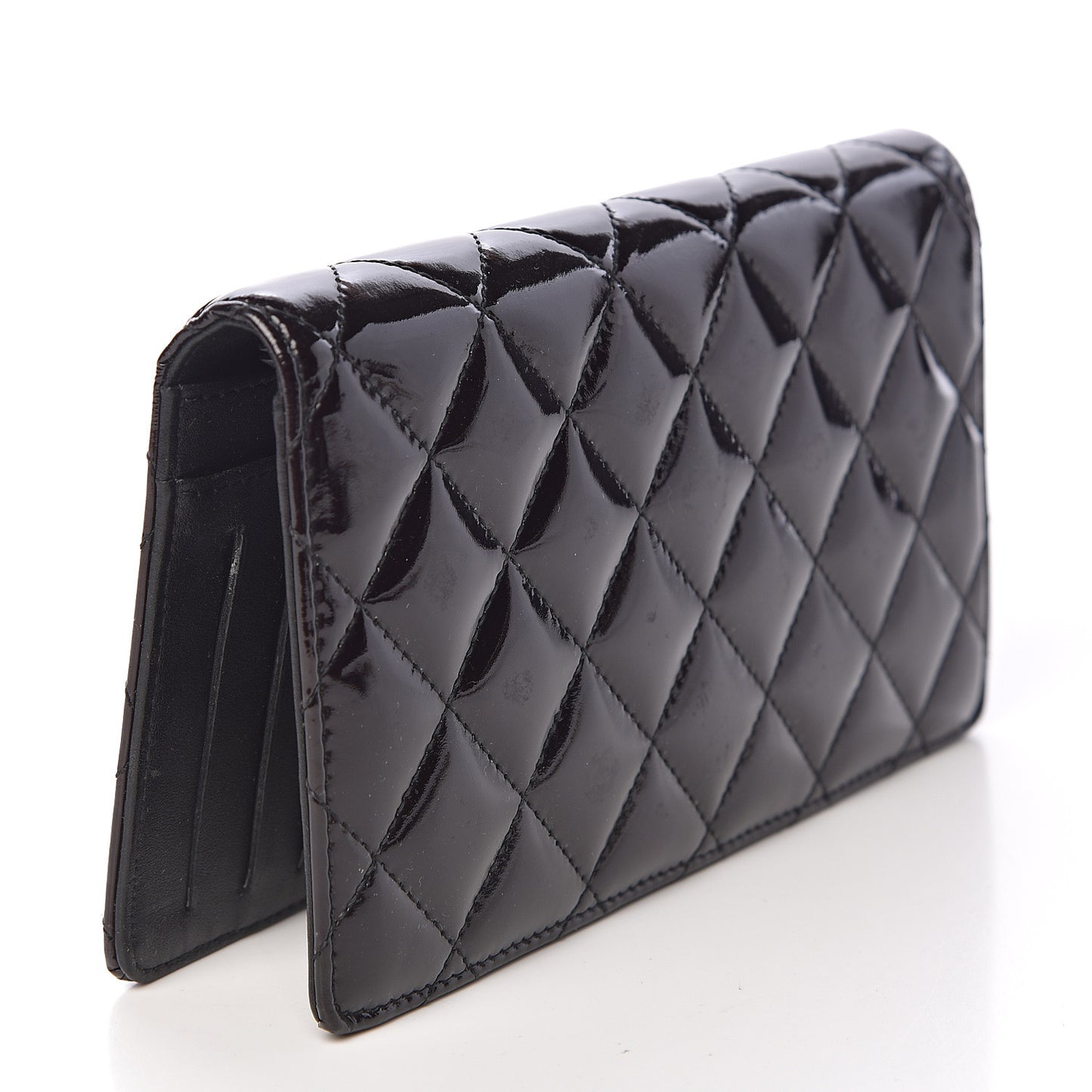Patent Quilted Brilliant Yen Wallet Black