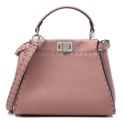 Fendi Cuoio Romano Selleria Bi-Color Mini Peekaboo Iconic Satchel English Rose Camelia 1 of 10