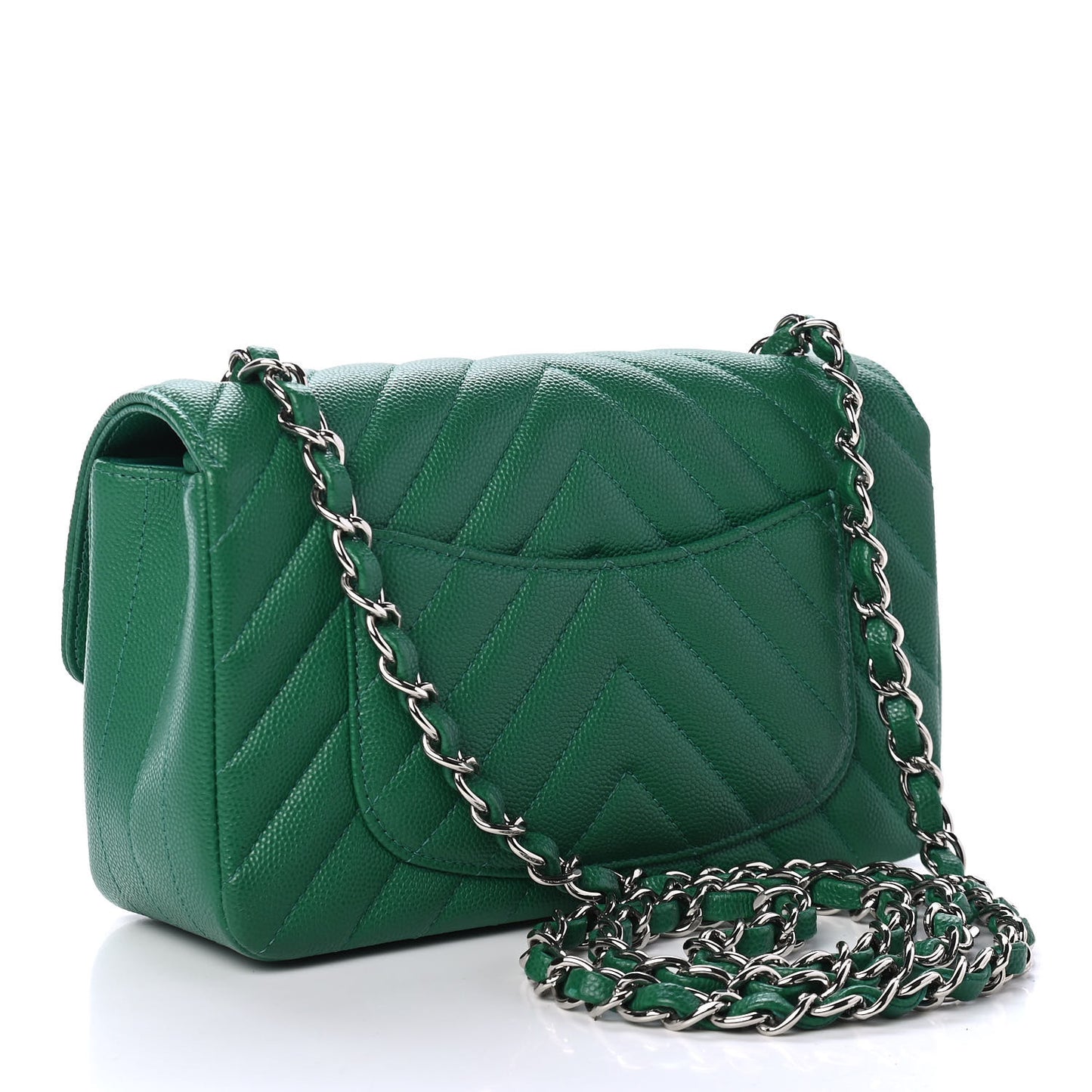 Caviar Chevron Quilted Mini Rectangular Flap Dark Green