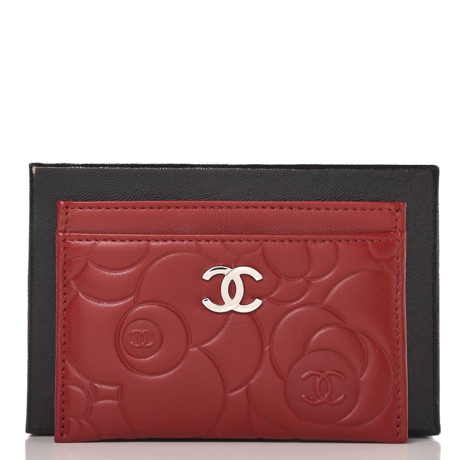 Chanel Lambskin Camellia Embossed Card Holder Red 9 of 9