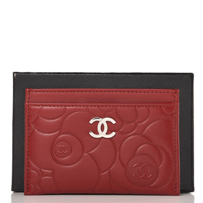 Chanel Lambskin Camellia Embossed Card Holder Red 9 of 9