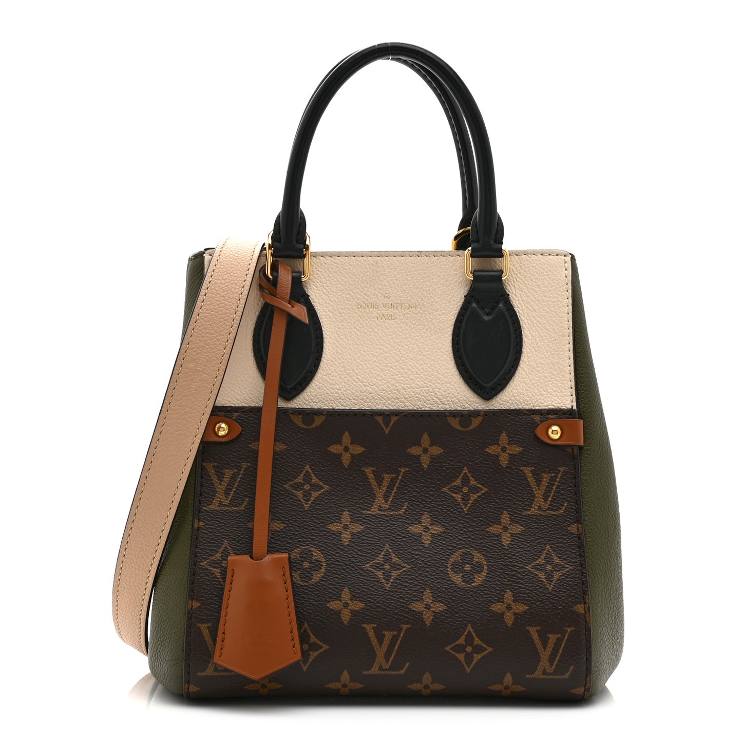 Calfskin Monogram Fold Tote PM Cream Khaki Black