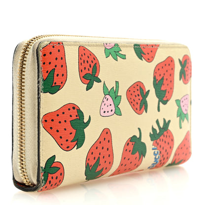 Gucci Grainy Calfskin Strawberry Zumi Zip Around Wallet Ivory Red 3 of 10