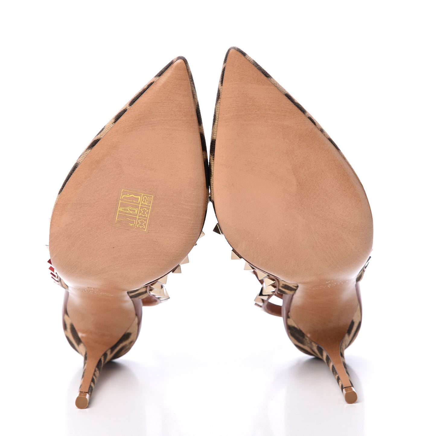 Canvas Leopard Print Rockstud Ankle Strap 100mm Pumps 39 Brown