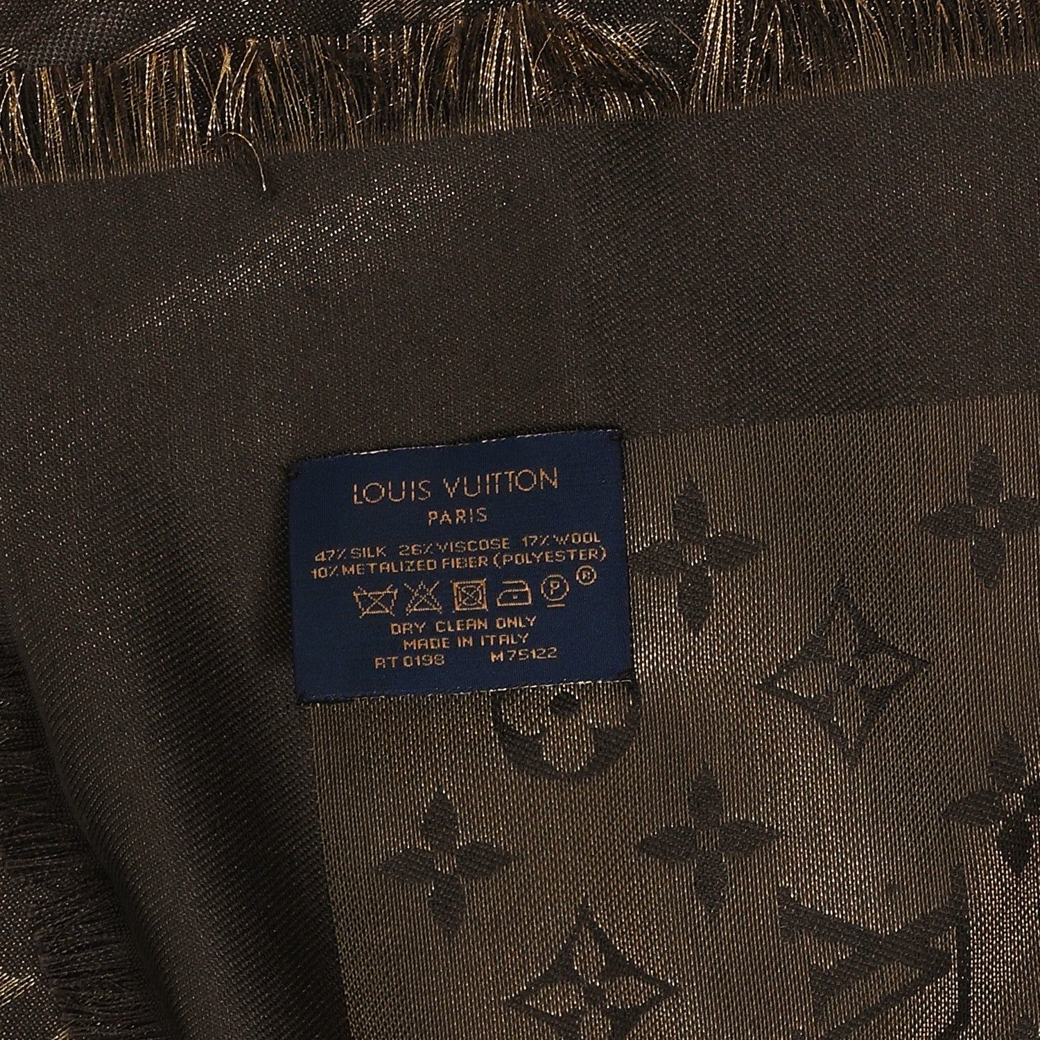 Louis Vuitton Silk Lurex Wool Monogram Shine Shawl Marron 3 of 3