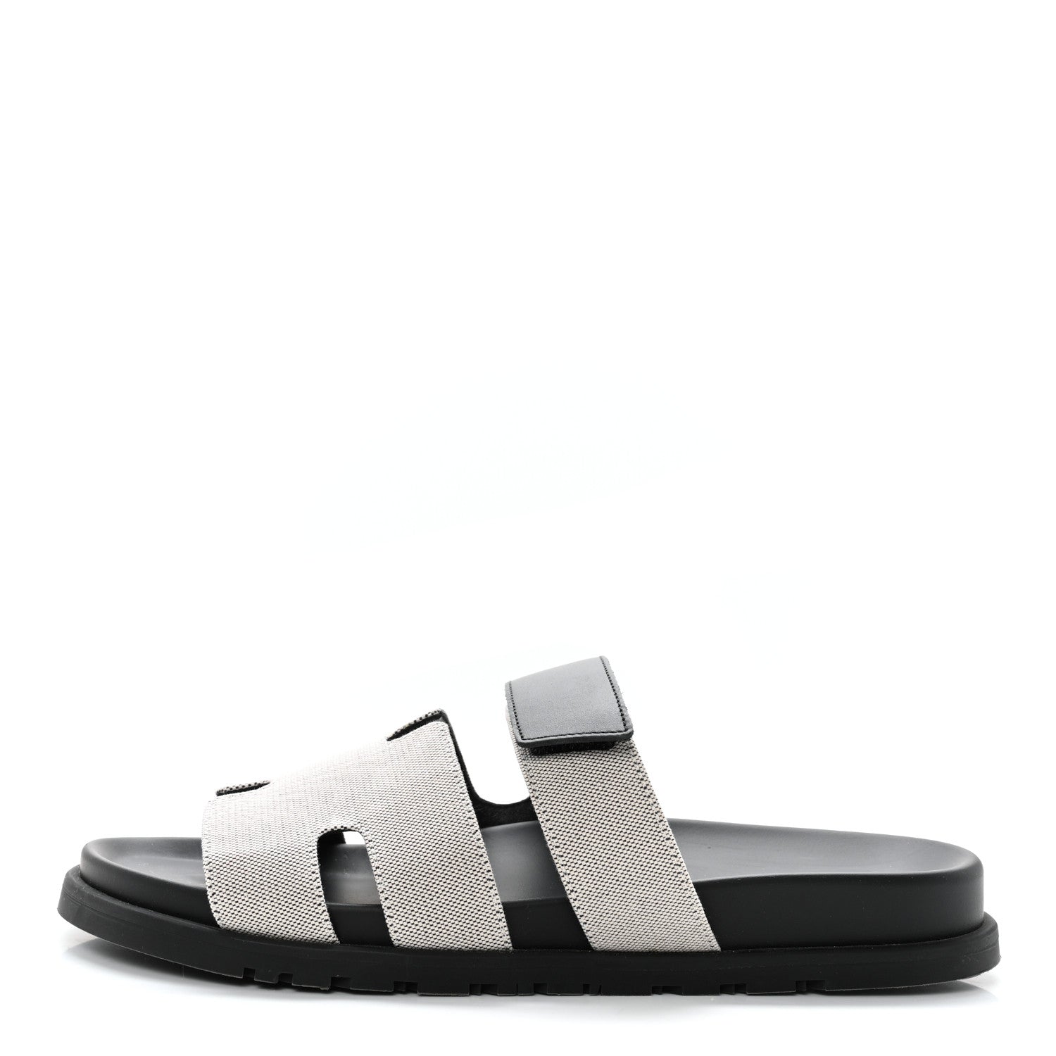 Hermes H Canvas Calfskin Mens Chypre Sandals 42.5 Prunoir Black 1 of 9