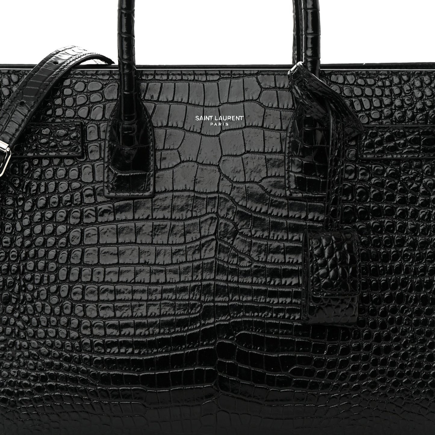 Calfskin Crocodile Embossed Baby Sac De Jour Black