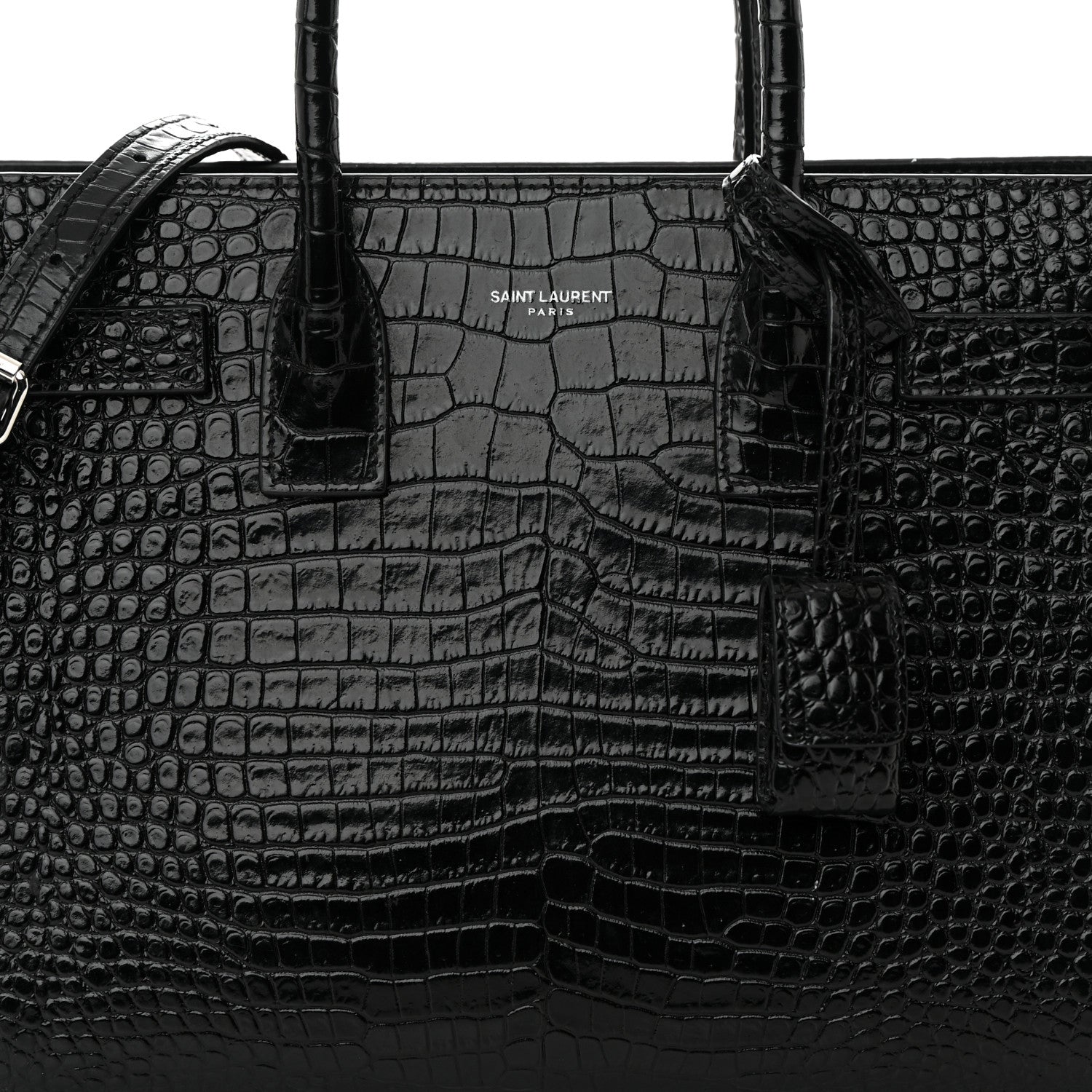 Saint Laurent Calfskin Crocodile Embossed Baby Sac De Jour Black 9 of 20