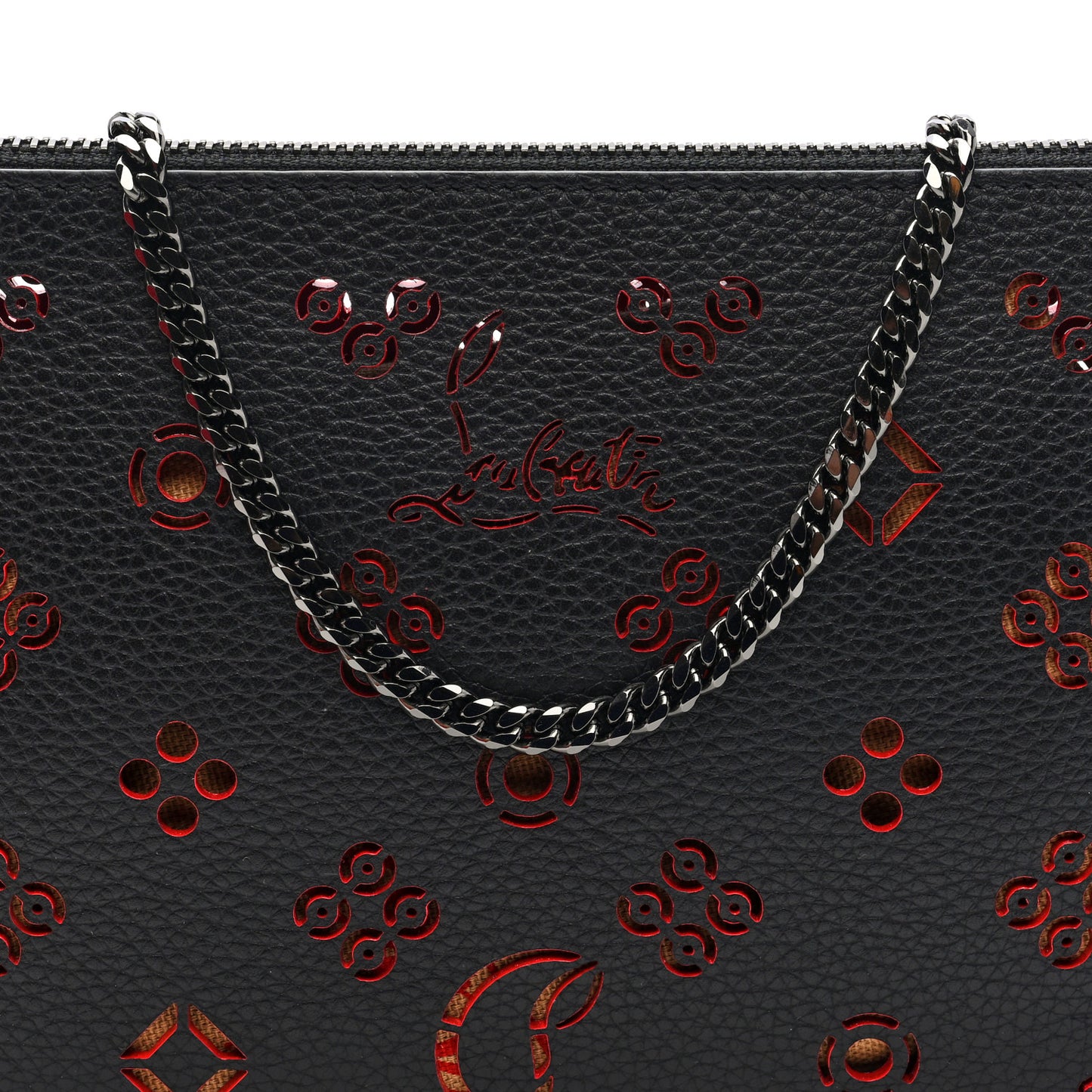Calfskin Loubinthesky Perforated Shoulder Bag Black