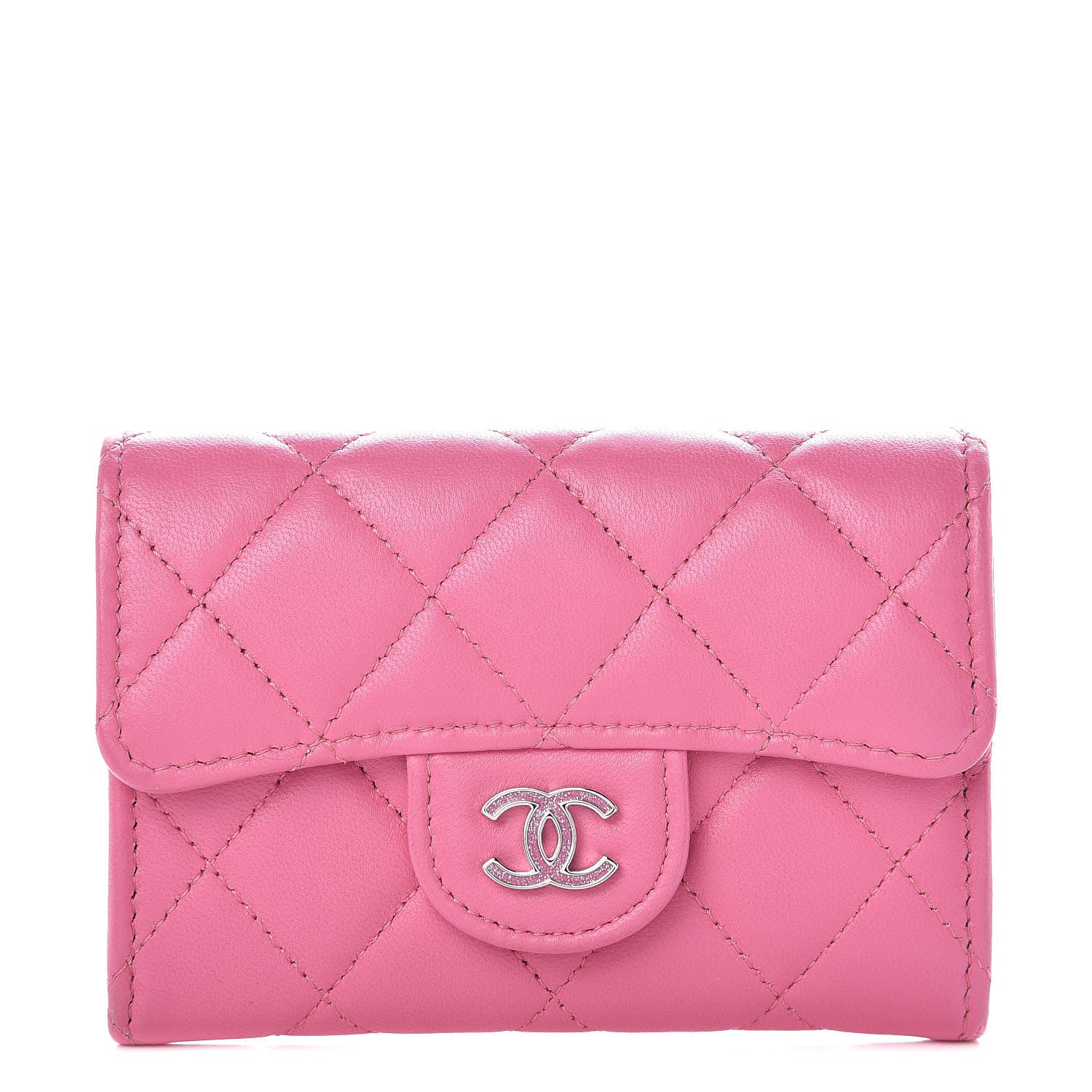 Chanel Lambskin Quilted Flap Card Holder Pink 1 of 9
