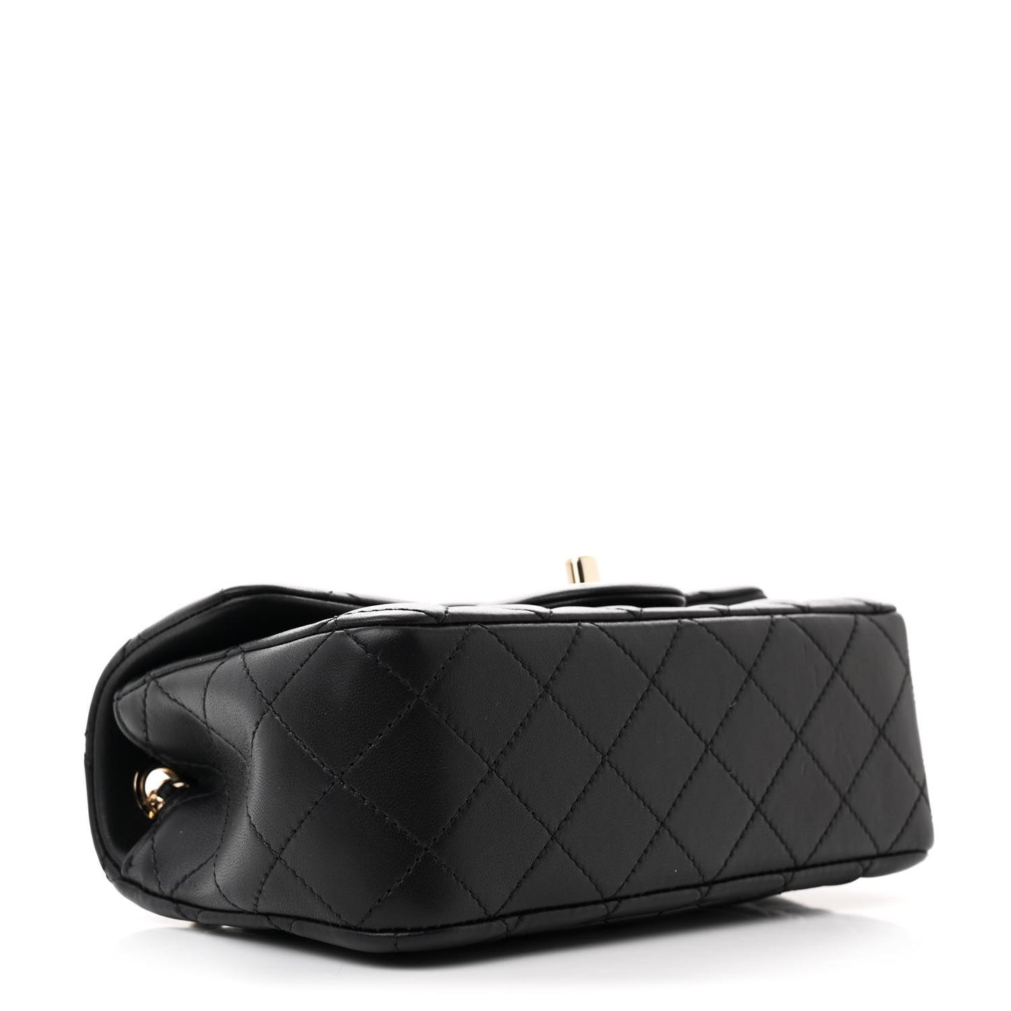 Lambskin Quilted Enamel Mini Rectangular Pearl Crush Flap Black