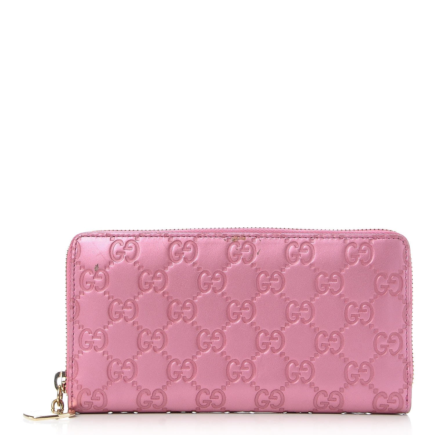 Gucci Metallic Soft Guccissima Heart Zip Around Wallet Fresia Rose 1 of 10