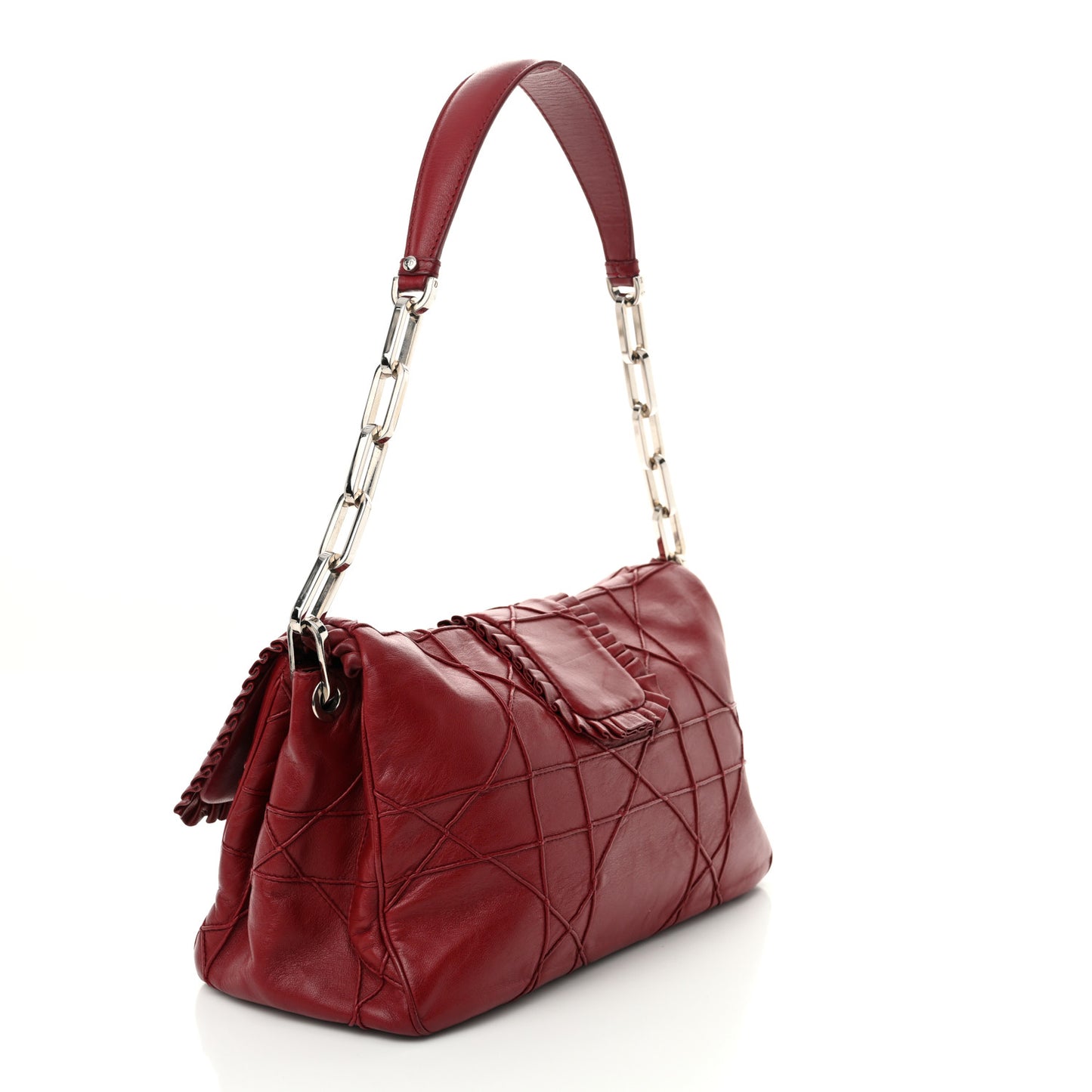 Lambskin Cannage Ruffle New Lock Flap Red