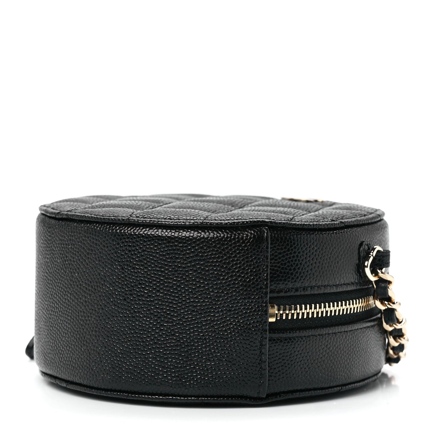 Caviar Quilted Round Clutch With Chain Black