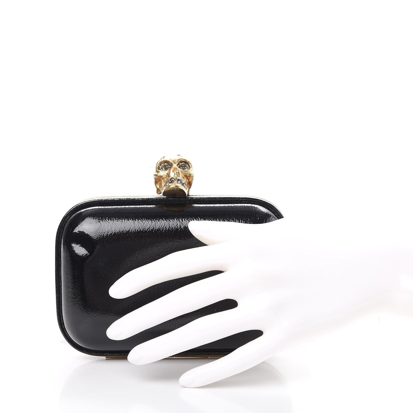 Patent Crystal Skull Small Box Clutch Black
