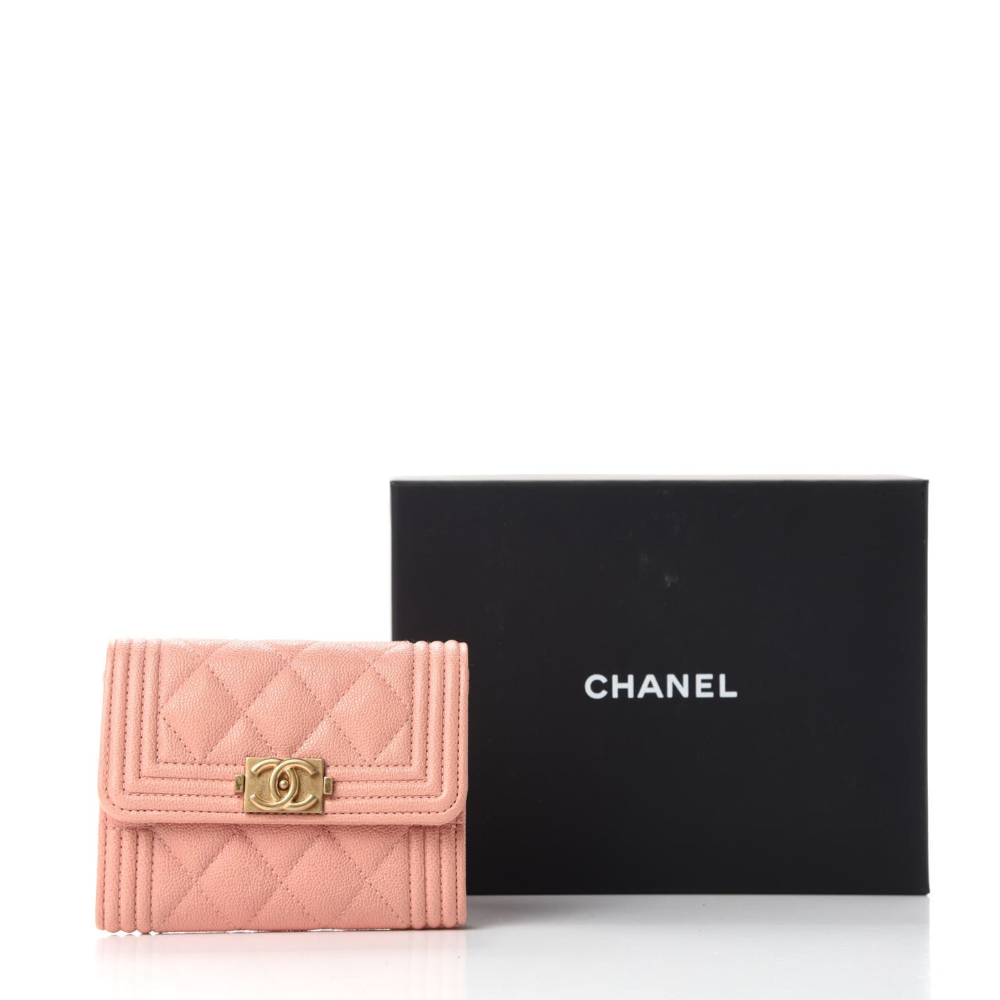 Caviar Quilted Boy Card Holder Wallet Light Pink