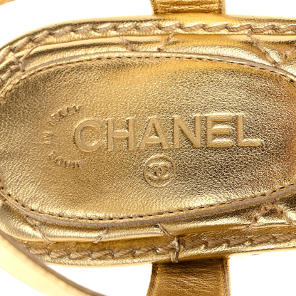 Chanel Laminated Lambskin Quilted CC Pearl Thong Sandals 35.5 Gold 7 of 8
