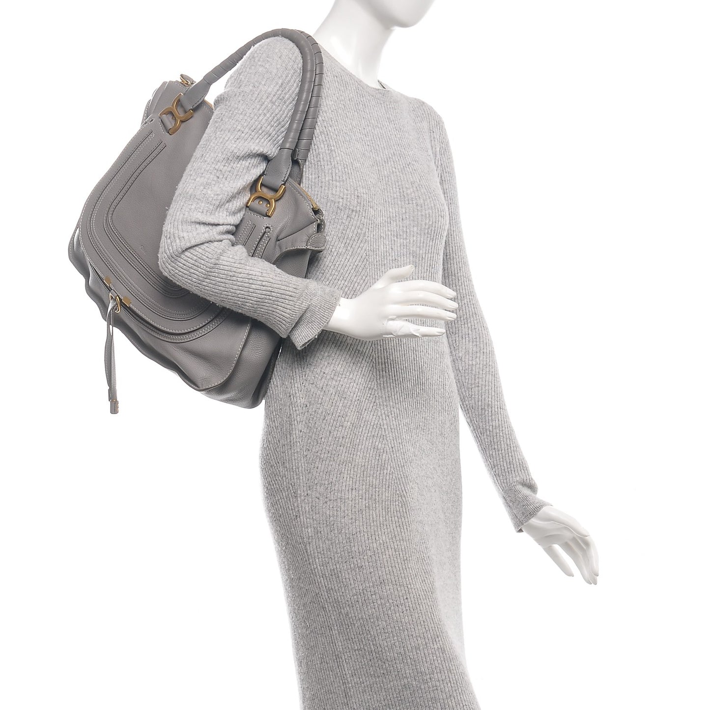 Calfskin Large Marcie Satchel Cashmere Grey