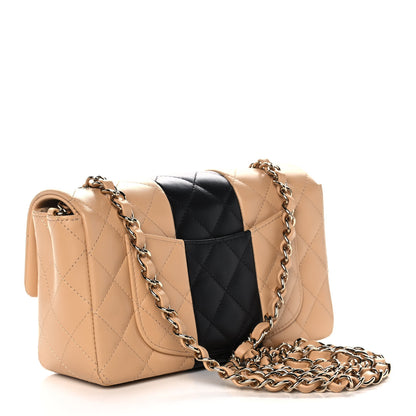 Chanel Lambskin Quilted Mini Rectangular Flap Beige Black 3 of 12