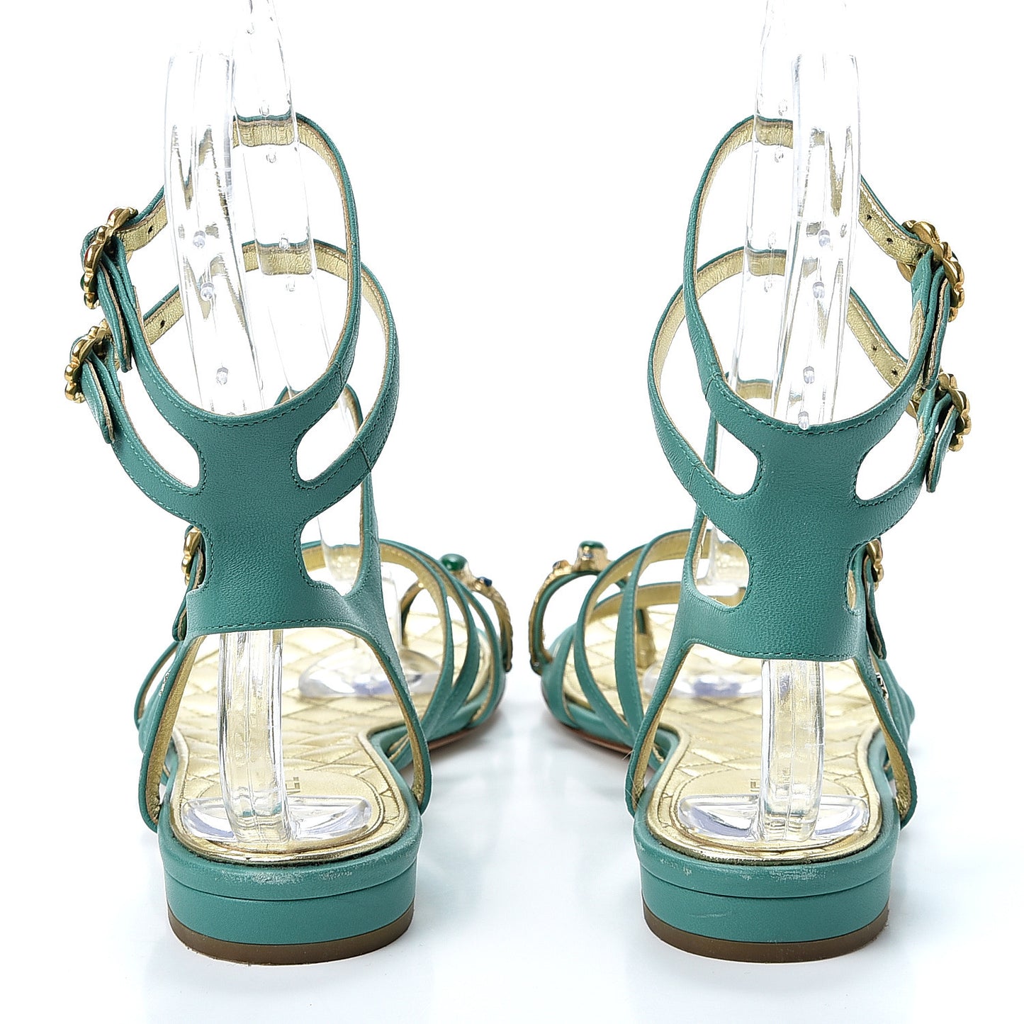 Lambskin Gripoix Flat Sandals 38 Green
