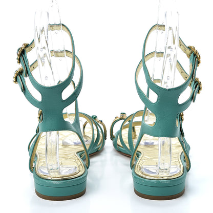 Chanel Lambskin Gripoix Flat Sandals 38 Green 5 of 8