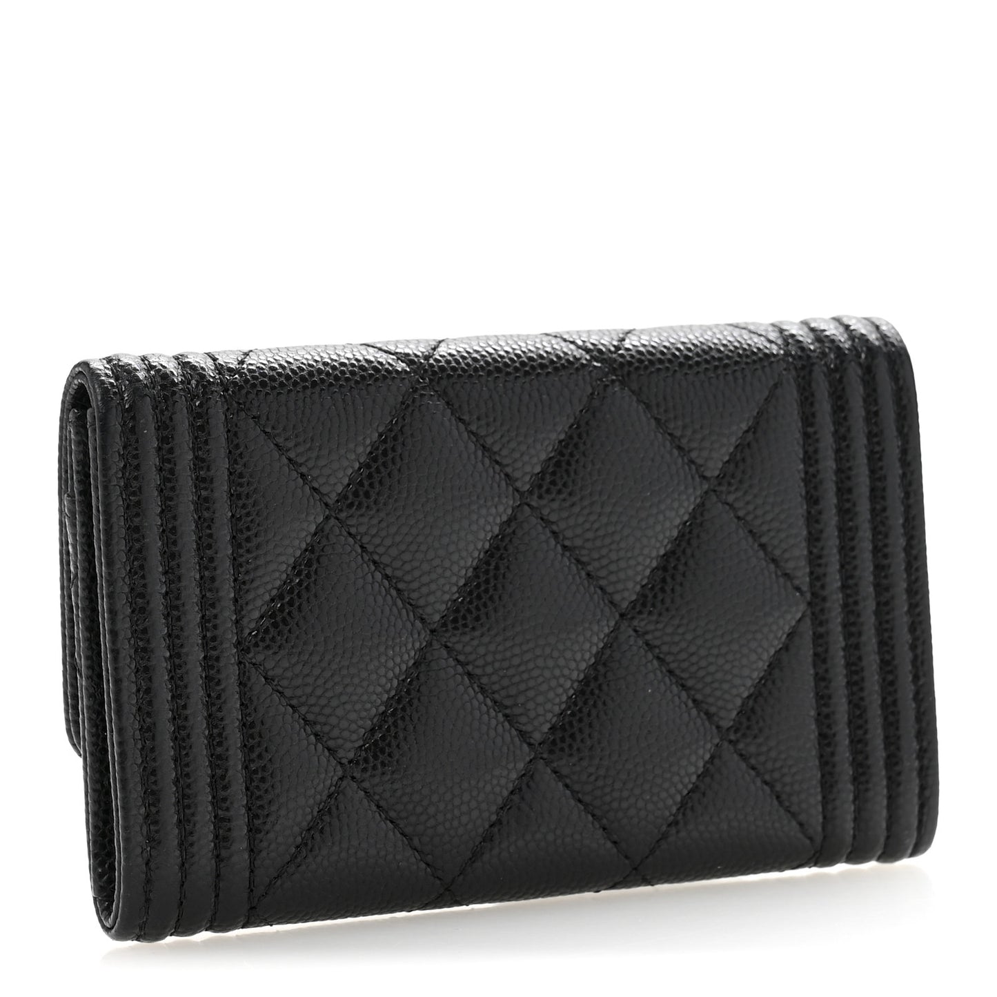 Caviar Quilted Boy Flap Card Holder Black