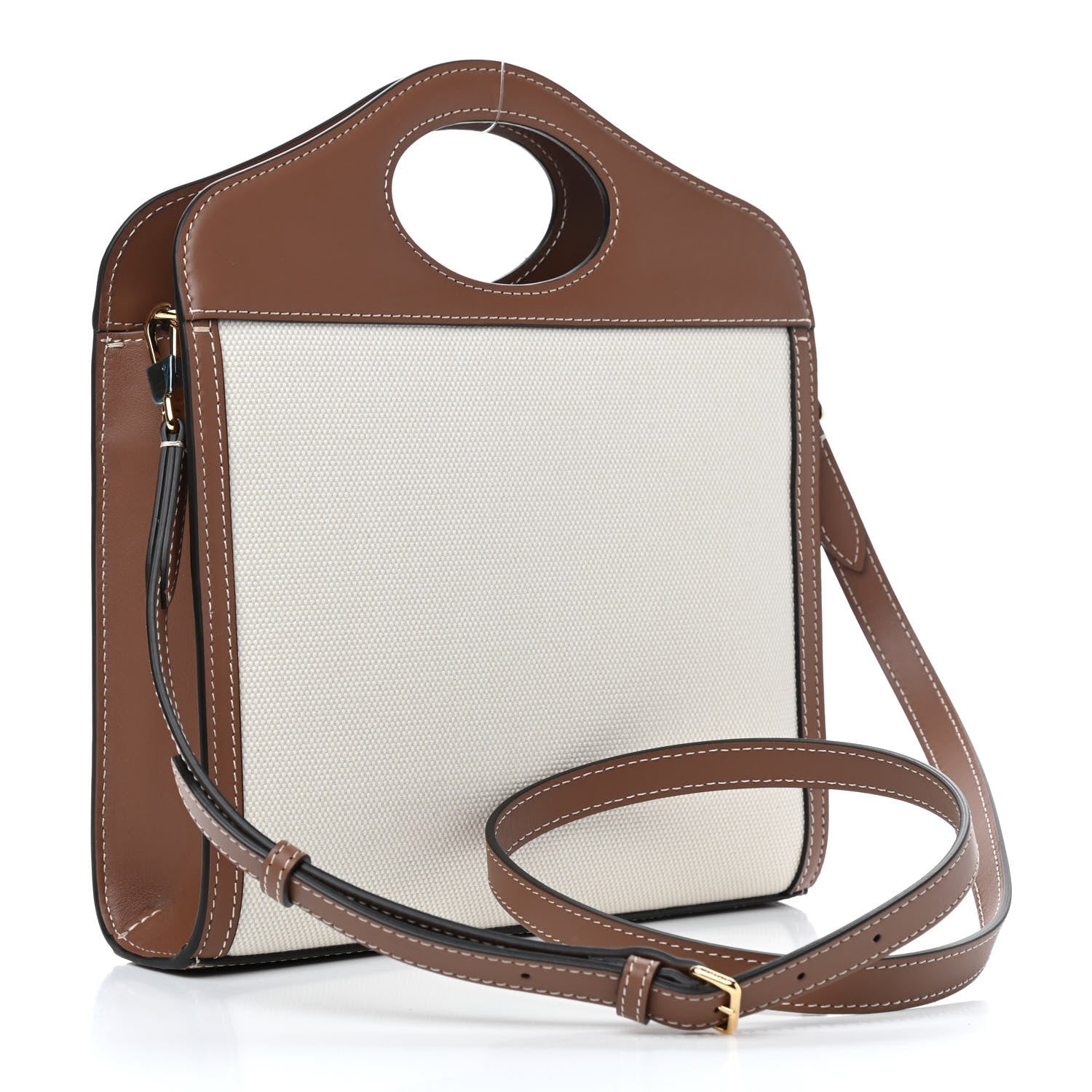 Burberry Canvas Smooth Calfskin Two Tone Mini Pocket Bag Natural Malt Brown 3 of 9
