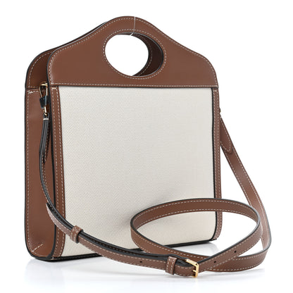 Burberry Canvas Smooth Calfskin Two Tone Mini Pocket Bag Natural Malt Brown 3 of 9