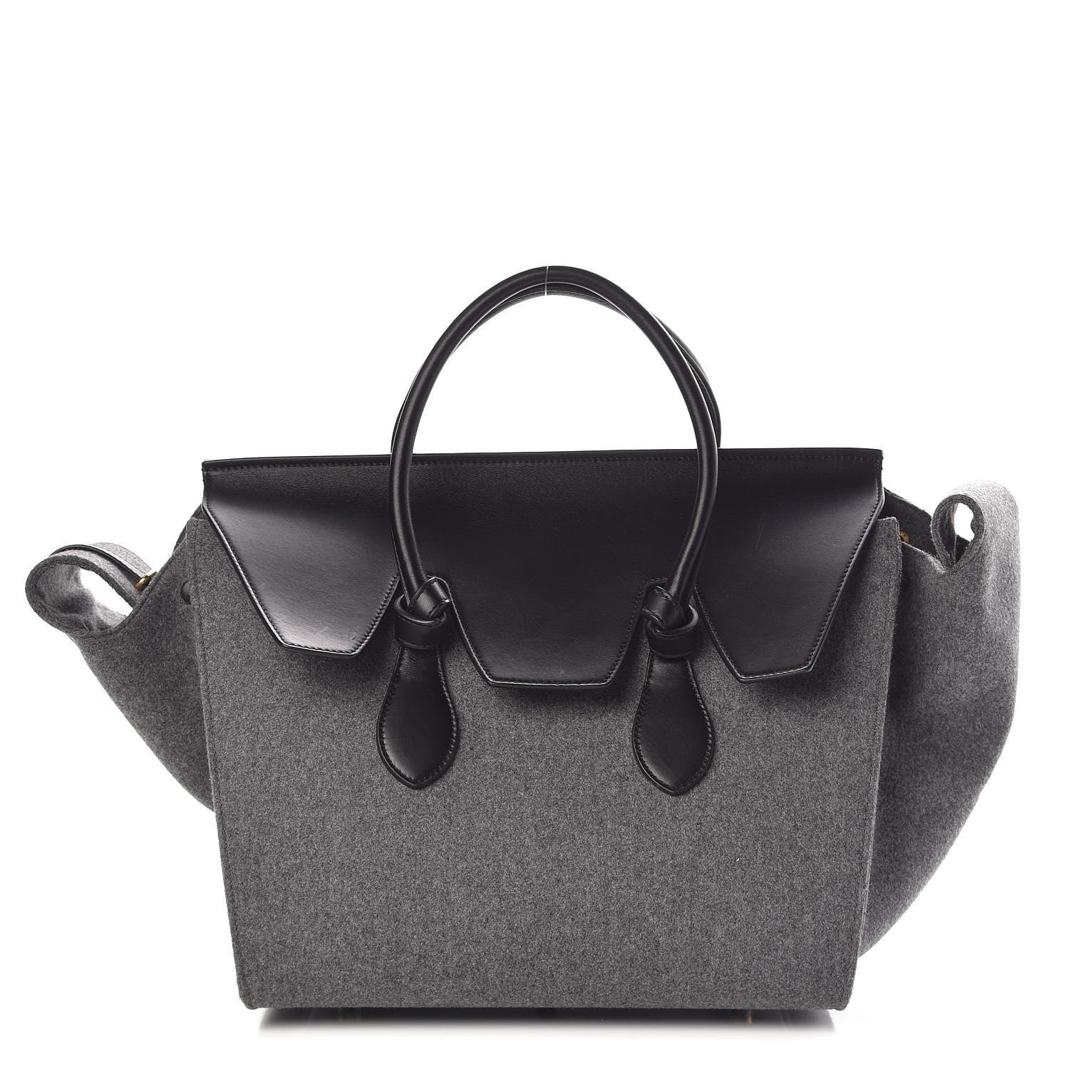 Celine Felt Calfskin Large Tie Knot Tote Grey Black 1 of 10