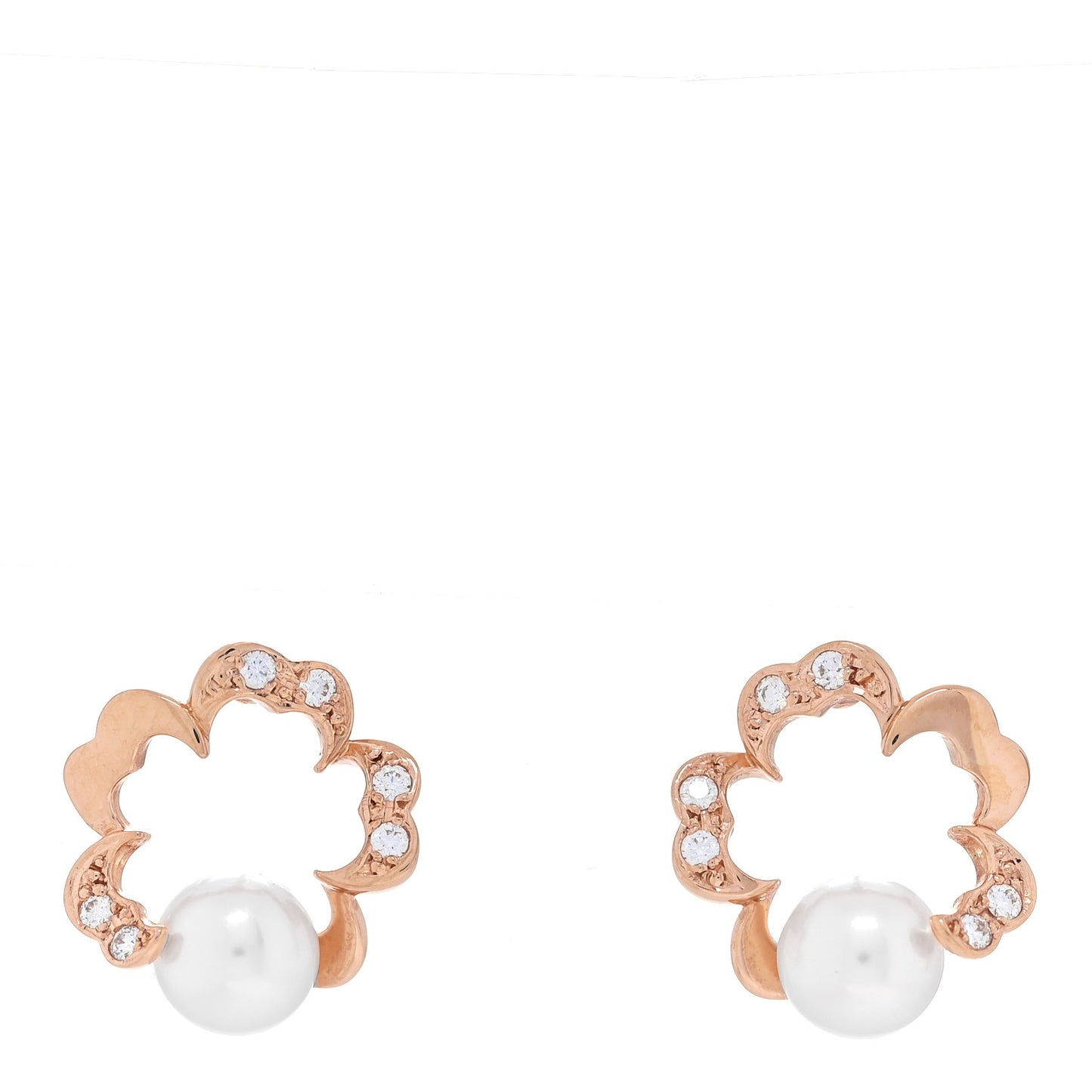 18K Rose Gold Diamond Akoya Pearl 6mm Cherry Blossom Earrings