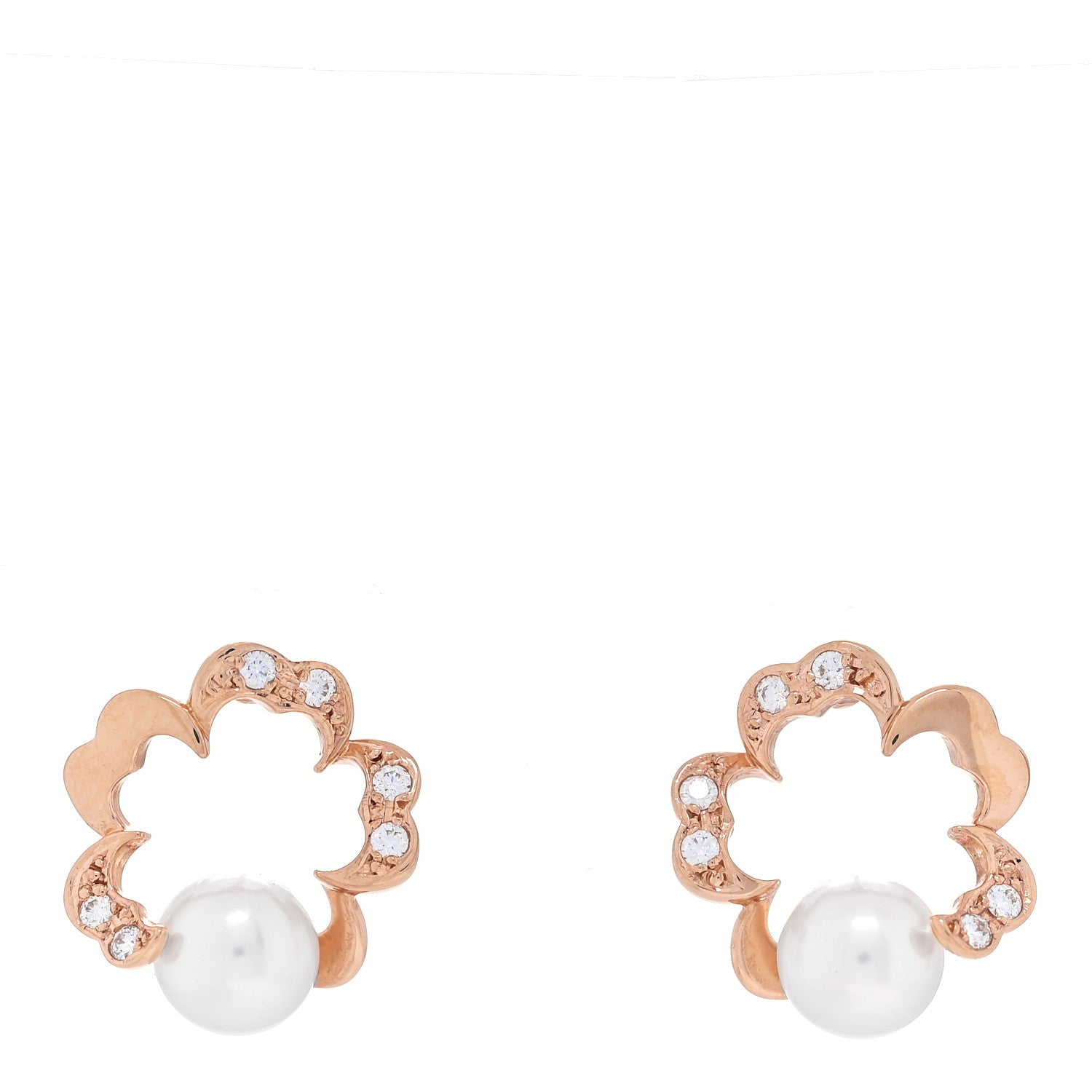 Mikimoto 18K Rose Gold Diamond Akoya Pearl 6mm Cherry Blossom Earrings 1 of 5