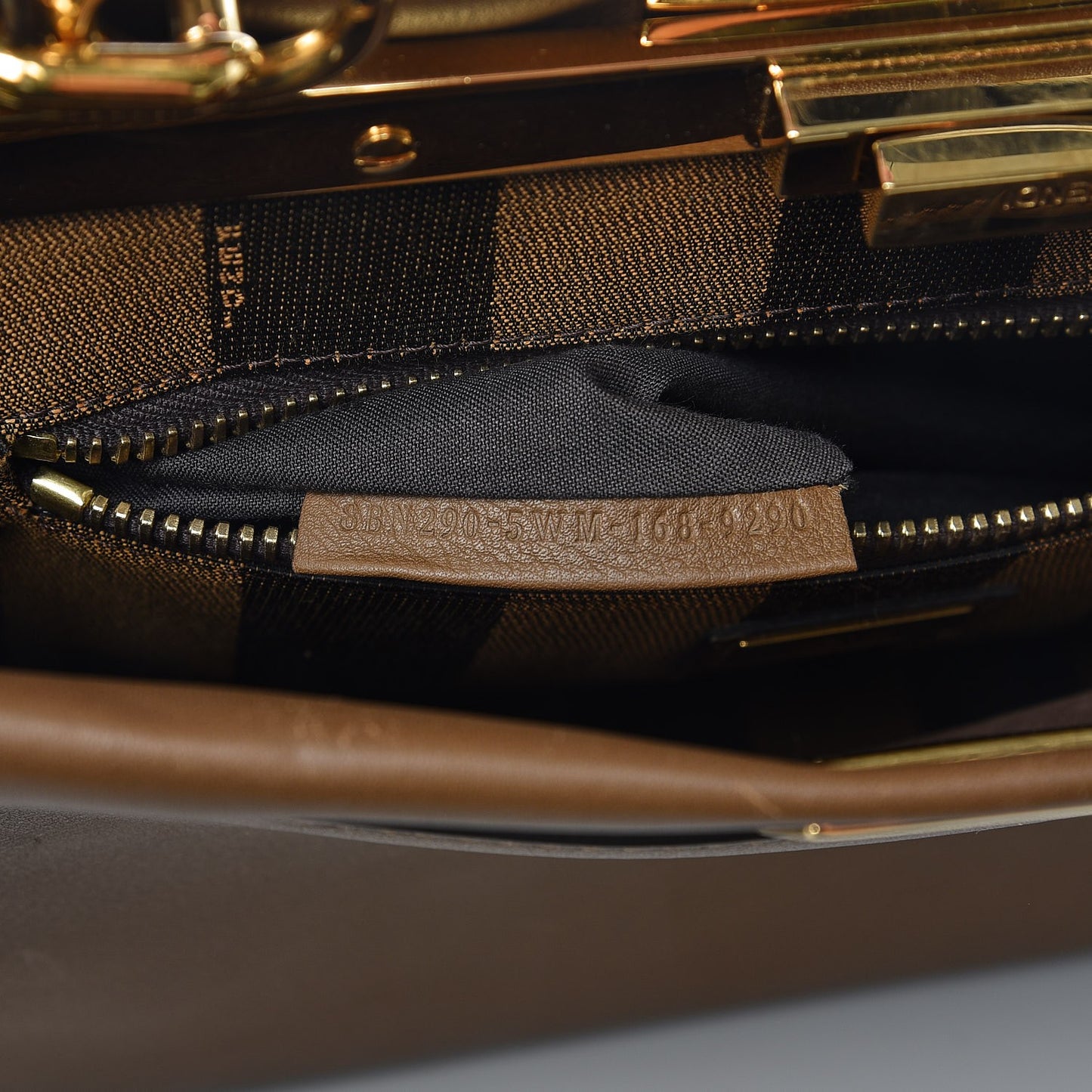 Vitello Seta Fabric Jacquard Pequin Medium Peekaboo Iconic Satchel Foresta Tobacco