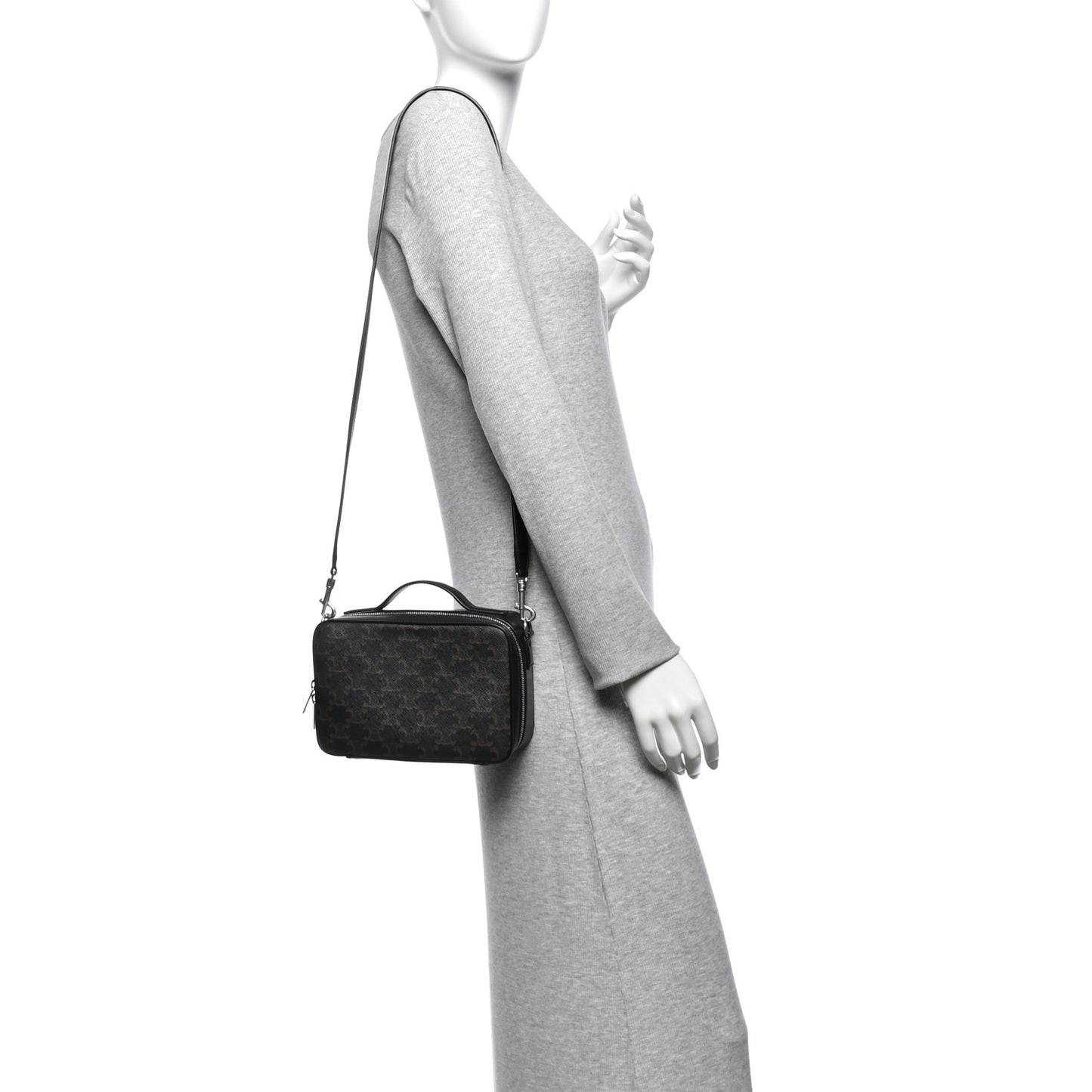 Triomphe Canvas Top Handle Messenger Box Black