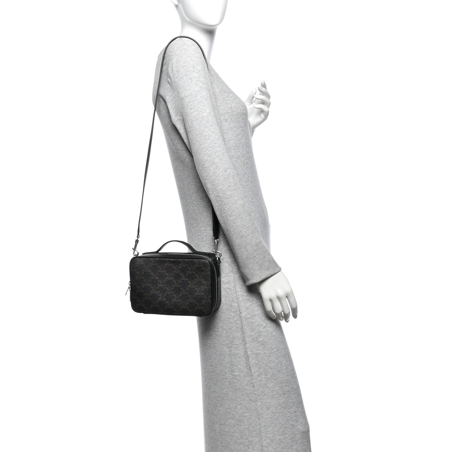 Celine Triomphe Canvas Top Handle Messenger Box Black 2 of 9